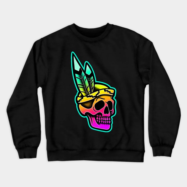 colorful native american skull Crewneck Sweatshirt by Squatchyink